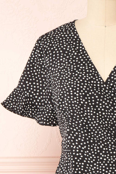 Jenny Black Polka-Dot Wrap Dress w/ Ruffles | Boutique 1861